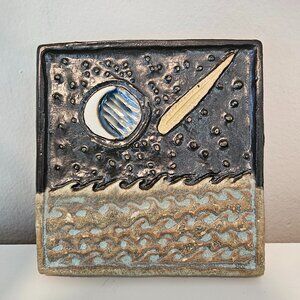 Ocean and Shooting star Ceramic Art Handcrafted by Michigan Artist 5"x 0.5x 5"